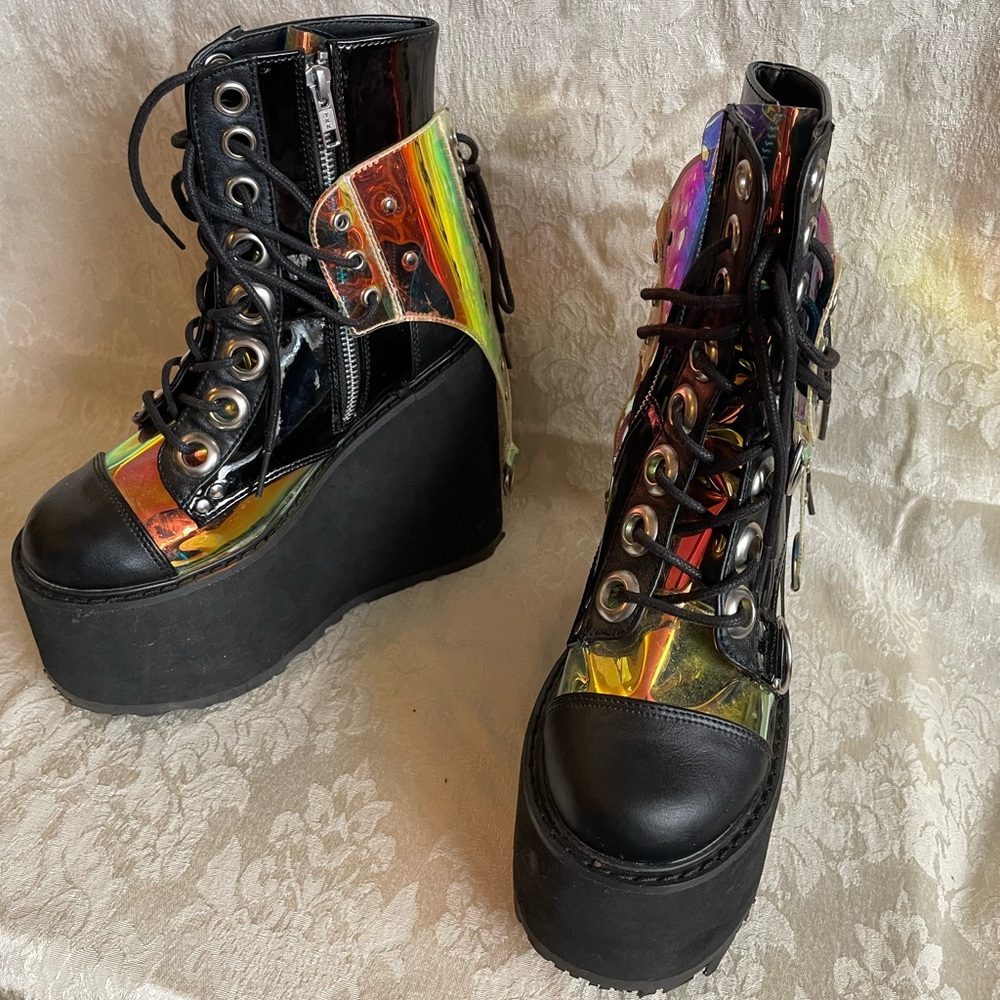 Demonia Black and hologram Platform Shoes - Picture 4 of 4